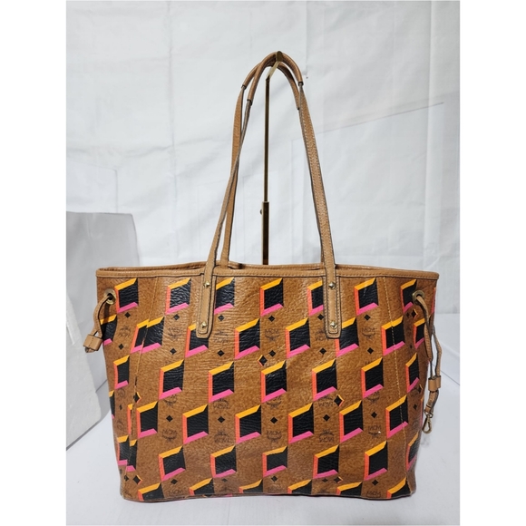MCM Brown and Pink Geometric Tote - Picture 3 of 13